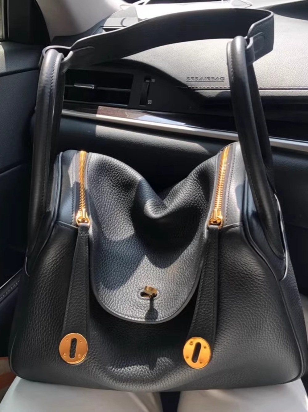 Classic Black Leather Shoulder Bag with Gold Hardware